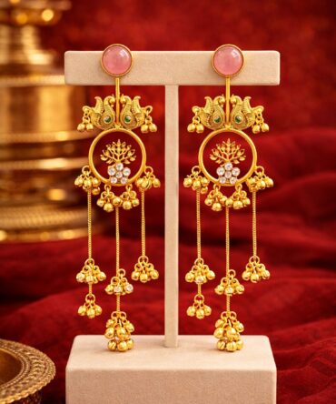 Zari Chand Drops- Pink